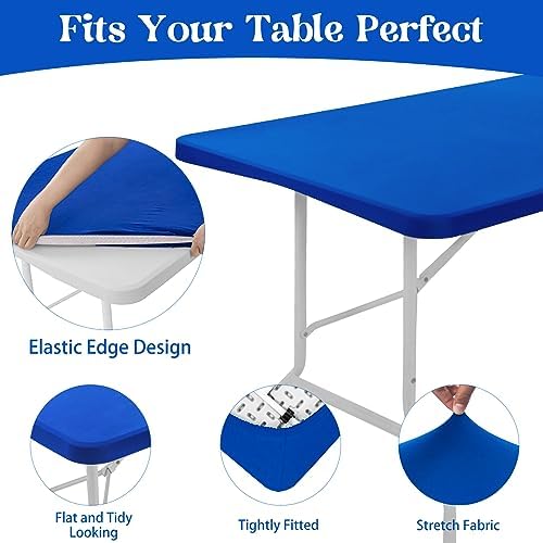 Fivenl 6 Pack Spandex Table Top Cover for 6FT Rectangle Table, Stretch Fitted Tablecloth Washable Elastic Edge for Indoor Outdoor Party Picnic Camping (30" W x 72" L, Royal Blue) - Image 3