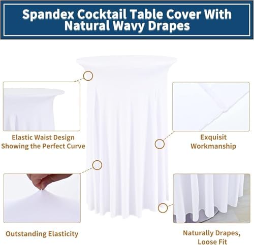 4 Packs White Round Cocktail Table Skirt 32"x 43" - Image 3