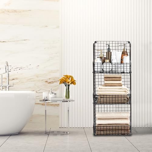 PUPPYCUTE Stackable Wire Storage Baskets for Kitchen Closet Pantry, Hanging Closet Organizers Storage Shelves Organization, Wall Mount Metal Basket Bins, Clothing Vegetable & Fruit Organizer 3 pcs - Image 4