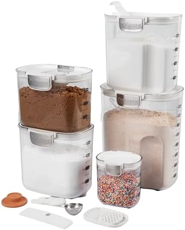 ProKeeper+ Airtight Food Storage Container Set – Clear Plastic Flour and Sugar Canister Set with Magnetic Accessories for Kitchen Organization (White, 9-Piece) by Unknown