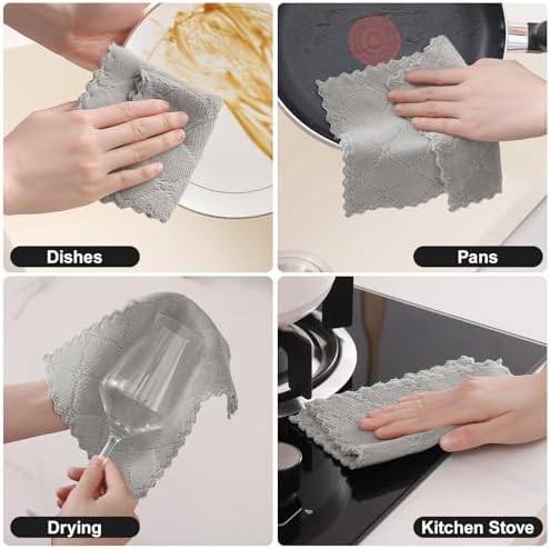 Homaxy Super Soft 12 Pack Coral Velvet Dish Cloths, 7" x 9", Grey - Image 5