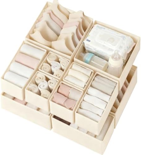 Criusia Drawer Organizer Clothes 12 Pack, Dresser Organizer for Nursery Bedroom Closet Organization and Storage - Baby Clothes Organizer Bins - Drawer Divider for Sock Underwear Bra Ties (Beige) by Criusia