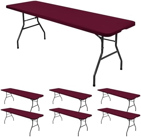 6 Pack Stretch Table Top Cap Cover, Wine Red, 30" x 96" by REWOMC
