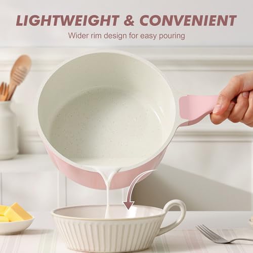 SENSARTE Ceramic Nonstick Saucepan with Lid 1.5 QT, PTFE/PFAS Free, Pink - Image 2