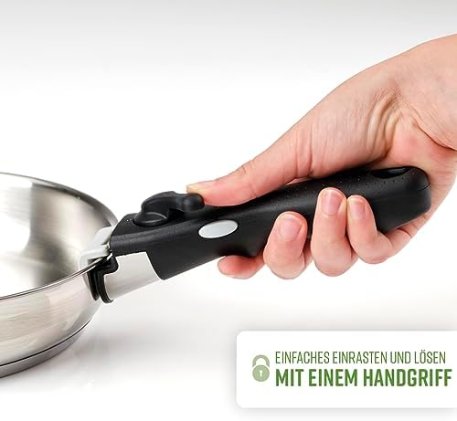 by Brandt 10-Piece Stainless Steel Cookware Set, 3 Pots 16/18/20 cm + 3 Non-Stick Frying Pans 20/24/26 cm + 3 Strainer Lids with Bakelite Handle 16/18/20 cm + 1 Removable Handle - Image 5