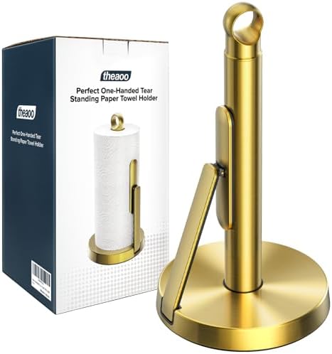 theaoo Heavy-Duty Paper Towel Holder with Tension Arm, Countertop(1, Gold) by theaoo