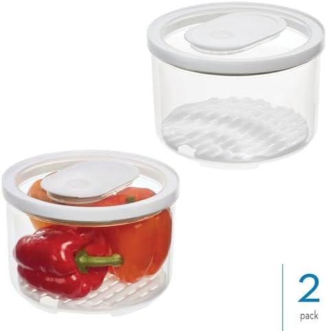 iDesign Round Fridge Produce Bin with Removable Drainage Tray and Lid - Set of 2 - Clear - Image 2