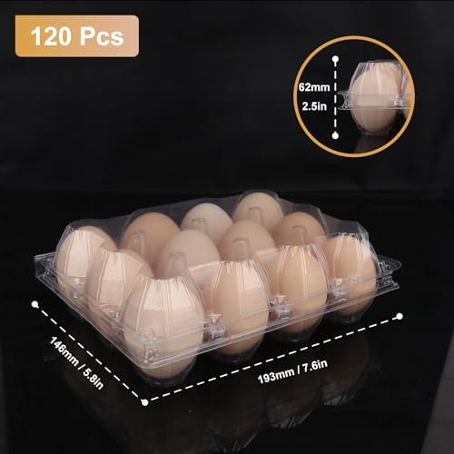 120 Pack Bulk Egg Cartons, Clear Plastic Chicken Egg Holders, Egg Tray Carton Holder for Home & Kitchen, Farm & Market Use, An Eco-Friendly Egg Storage Solution, 12 Grids - Image 2
