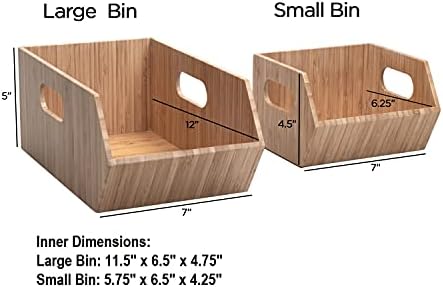 MobileVision Bamboo Storage Bins for Pantry & Kitchen Cabinet Organizer Multi-Purpose 2 PC Stackable Set for Canned Goods, Vegetables, Pouches, Boxed Meals & more - Image 2