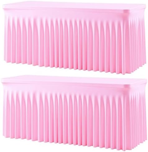 gogoparti 2 Pack Spandex Pink Fitted Table Cloth for 6ft Rectangle Tables Pink Stretch Tablecloth Table Covers Banquet Table Clothes Wrinkle Free Table Skirt for Parties Wedding by Gogoparti