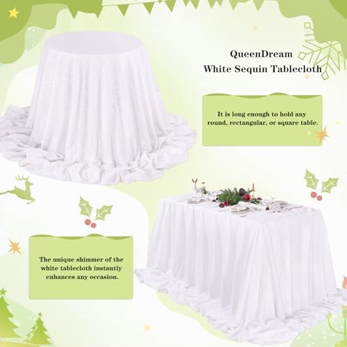 White Sequin Tablecloth Rectangle 90 x 156 Inch Table Cloth for Wedding - Image 4