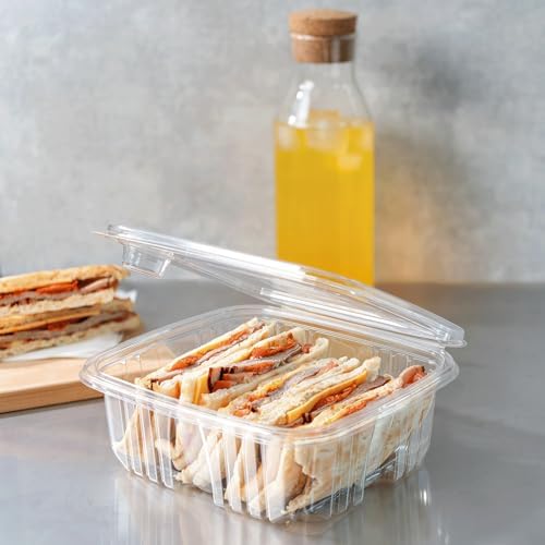 Karat 64oz PET Tamper Resistant Hinged Deli Container [150 ct] - Plastic Clamshell Food Containers, Easy Open Pull-Tab for Restaurants & Takeout - Image 2
