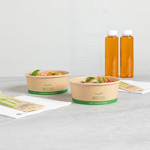 Restaurantware 25 oz Compostable Paper Bowl - 200 Pack - Sustain Take Out Paper Salad Serving Bowl, Hot-Cold Meal Prep - Disposable Kraft Paper To Go Box for BBQ, Parties, Catering - Image 4