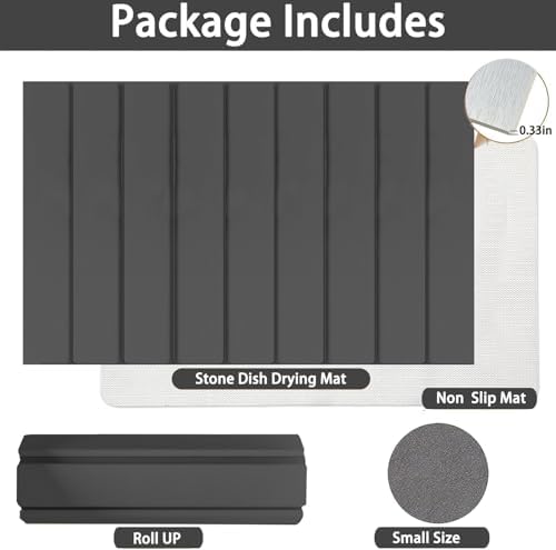 Stone dish drying mats for kitchen counter, large 23.6"L x 15.4"W foldable diatomite dish stone drying mat, quick dry extra fast absorbent roll up rack, stone dish drying mat (Gray, Large) - Image 3