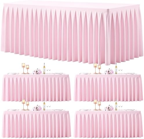 4 Pack Pink Rectangle Tablecloth 6 FT Stretch Spandex Fitted Table Cloth for 6 Foot Rectangle Tables Banquet Tablecloths Wrinkle Free Table Cover Skirt Ruffle Tablecloth for Party Wedding Birthday by Tao-GePartyDecorations
