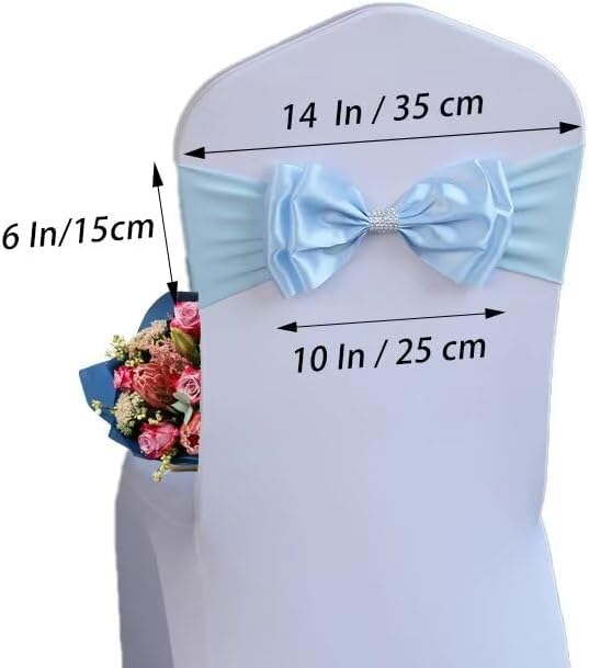 100 PCS Spandex Chair Sash Bow Tied,Elastic Sashes Chair Bands for Wedding Party Reception Events Celebration Banquets Hotel Event Decorations Chairs Decoration(Sky Blue) - Image 2
