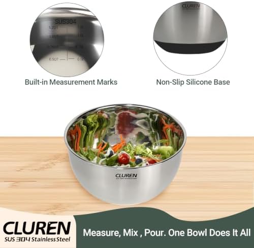 304 Stainless Steel Mixing Bowls Set, 3-Piece (1.5, 3 & 5 QT) - Image 4