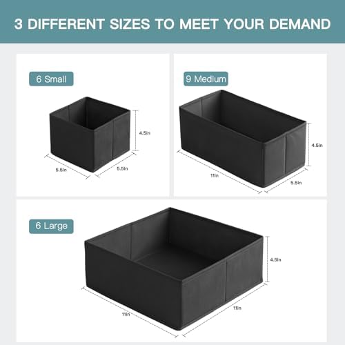 Criusia Drawer Organizer Clothes, 21 Pack Dresser Organizer for Baby Clothes, Underwear, Sock - Foldable Closet Organization and Storage Dividers Bins for Nursery, Bedroom (Black) - Image 2