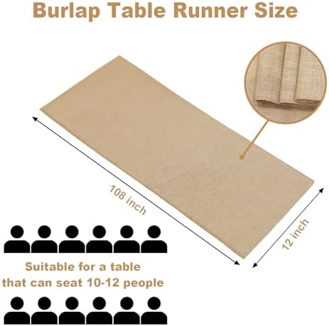6 Pack Burlap Table Runners 12x108 Inch - Natural Jute Rustic Farmhouse Table Runner Decor for Western Wedding, Farmhouse Party, Holiday & Kitchen Coffee Table (Brown, 12x108 6PC) - Image 3