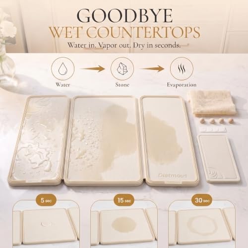 Large Stone Drying Mat for Kitchen Counter, Diatomaceous Earth Foldable Dish Drying Mat, Diatomite & Silicone Fast Water Absorbing Dry Pad, Thick Folding Drainer Mats for Dishes & Countertops - Image 3