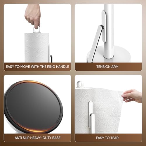 theaoo Heavy-Duty Paper Towel Holder with Tension Arm, Countertop(1, White) - Image 6