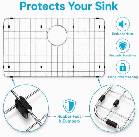Kitchen Sink Grid, Stainless Steel Sink Protectors Grate for Bottom of Kitchen Sinks, 27-9/16" x 14-9/16" with Rear Drain for Single Bowl Sinks - Image 6