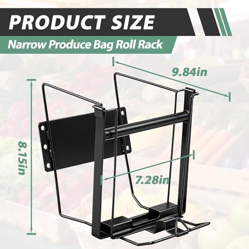Moxweyeni Produce Bag Roll Rack Wall Mount Narrow Profile Plastic Grocery Bag Holder Dispenser with Removable Rod for Supermarket Grocery Kitchen, 7 x 10 x 8 Inches - Image 2