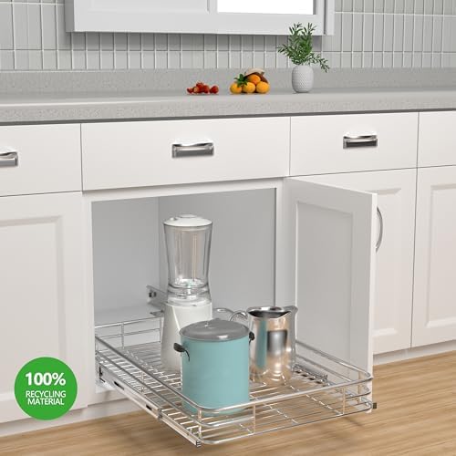JOWBOOW Pull Out Cabinet Organizer 20" W x 21" D, Chrome | Slide Out Shelves for Kitchen Cabinet, 100 lbs Capacity, Smooth Ball-Bearing Glides, Heavy-Gauge Steel Wire, Fits 21" Opening - Image 2