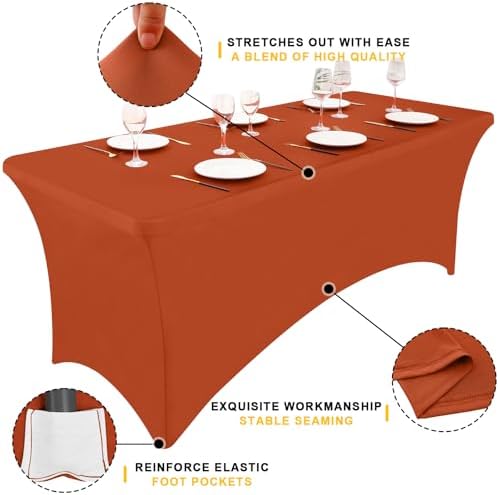 Smiry 2 Pack Spandex Table Cloth 4FT, Elastic Fitted Rust Tablecloth - Image 2