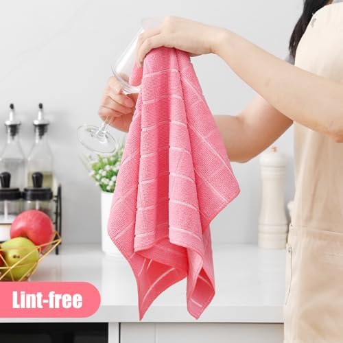 Homaxy Microfiber Kitchen Towels and Dishcloths Sets, 12 Pack, Pink - Image 4