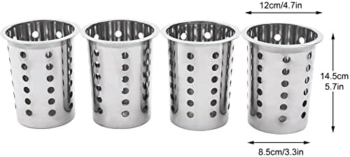 Stainless Steel Utensil Holder, Double Row 4 Holes Commercial Cylinder Flatware Silverware Utensil Holde, Countertop Silverware Organizer for Restaurant Hotel Buffet - Image 6