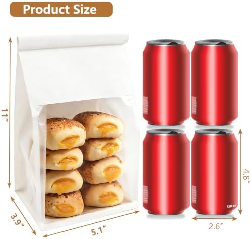 50 PCS White Bread Bags for Homemade Breads, 11x5.1x3.9 Inch Resealable Cookie Bags with Tin Tie Tab Lock, Paper Bakery Bag with Window for Packaging Bagels, Scone, Brownie, Baked Goods Storage - Image 2