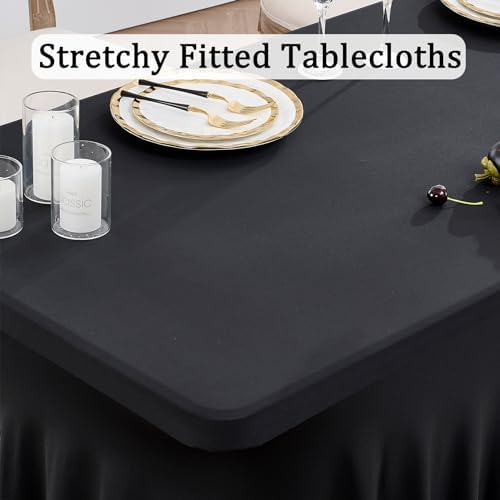 4 Pack Black Spandex Tablecloths for 8 Foot Rectangle Tables, Wrinkle Free Stretchy Table Cloth 8ft Fitted Tablecover Skirt for Parties Weddings Birthday Banquet Baby Shower - Image 2