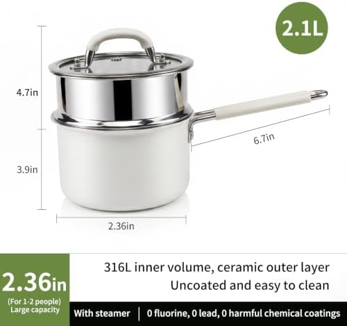 1.5QT Steamer Pot with Basket, Stainless Steel Saucepan - Image 4