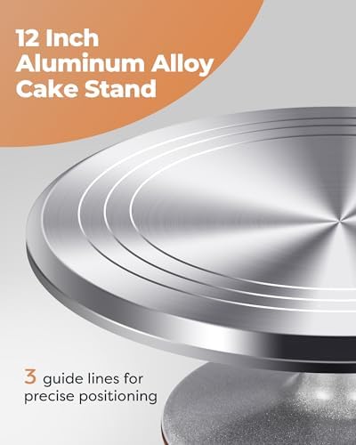 Kootek 180 Aluminum Cake Decorating Kit, Baking Tools for Beginners & Pros | Smooth Rotating, All-in-1 Kit, Easy to Clean, Cake Stand Turntable for Decorating Display Baking, Piping Bags and Tips Set - Image 3