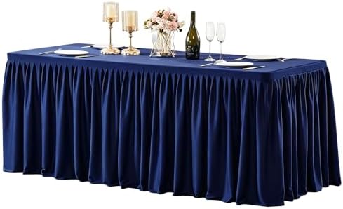 Wish Care Navy Blue Polyester Table Clothes for 8 Foot Rectangle Tables, Wrinkle Free Fitted Table Cover with Pleated Ruffle Table Skirt for Birthday Party Wedding Trade Show Event Display by WishCare