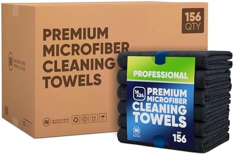 Microfiber Wholesale 16" x 24" Pro Multi Surface Microfiber Towels | Case of 156 | Black by MicrofiberWholesale
