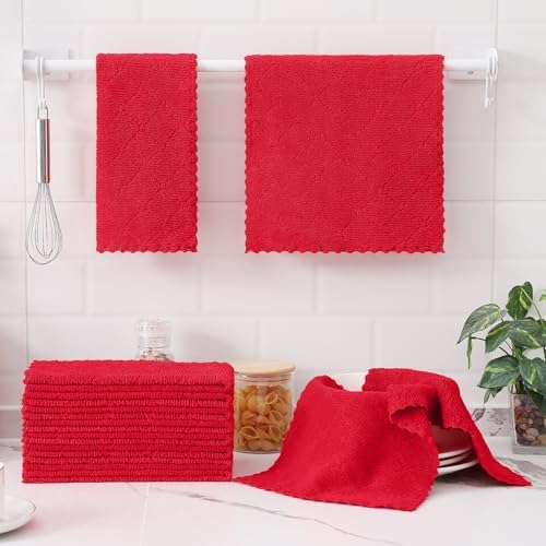 Homaxy 12 Pack Super Soft Absorbent Dish Towels, 10" x 20", Red - Image 6