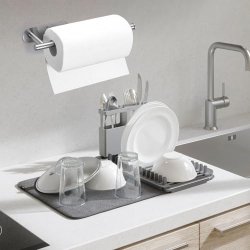 Paper Towel Holder Under Cabinet, 2 Pack Kitchen Paper Towel Holder Wall Mount Self Adhesive Paper Towel Bar Under Counter Hanging Tissue Roll Dispenser for Kitchen Bathroom Organize, Sliver - Image 7