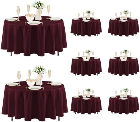 Fitable 8 Pack Burgundy Tablecloths 84 Inch Round for 36"-60" Tables by Fitable