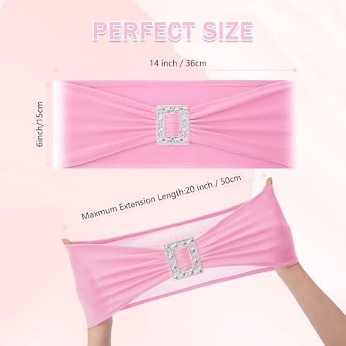 Joccun 60 PCS Spandex Chair Sashes Bows Stretch Chair Cover Band with Buckle Slider Universal Elastic Chair Ties for Wedding Banquet Party Event Decoration (Pink) - Image 2