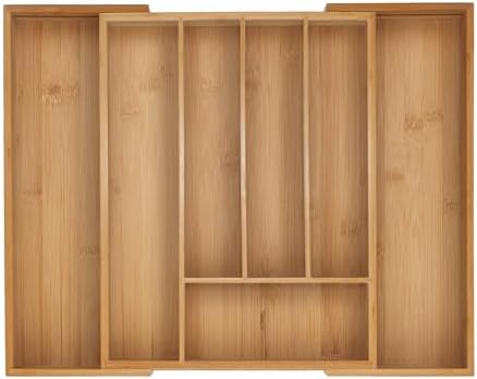 Relaxdays Cutlery Tray, 5-7 Compartments, Extendable Cutlery Drawer Insert, H 5 x W 29.5-47.5 x D 38 cm, Bamboo Natural by Relaxdays