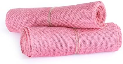 MDS® Pack of 5 Natural Burlap Table Runner, 12 x 72 Inch, Jute Rustic Farmhouse Boho Table Decor for Wedding Reception, Dining Table, Bridal Shower, Baby Shower & Party Decorations - Pink - Image 5