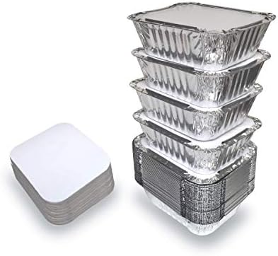 55 Pack - Aluminum Pan/Containers with Lids/Foil Containers/Aluminum Pans with Lids/Take Out Containers/Disposable Pans/Aluminum Foil Food Containers/Freezer Meals containers (1 LB) by SpareEssentials