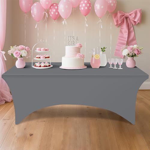Smiry 2 Pack Spandex Table Cloth 5FT, Elastic Fitted Grey Tablecloth - Image 6