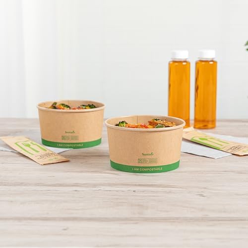 Restaurantware Compostable Paper Food Containers 50 Pack Of 34 oz BPI-Certified Round Kraft Salad Bowls Disposable Grease-Resistant Meal Prep Take Out Containers For Ice Creams, Soups, Snacks - Image 4