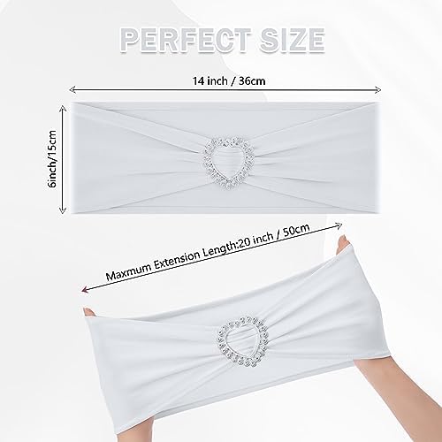 Pack of 120 Spandex Chair Sashes Bows Stretch Chair Cover Band with Buckle Slider Universal Elastic Chair Ties for Wedding Banquet Party Event Decoration (White) - Image 2