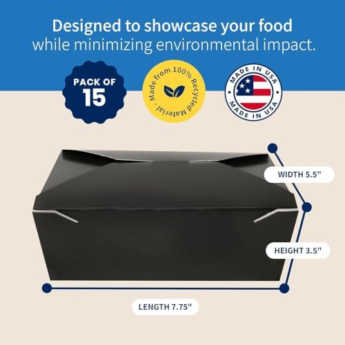 FC Meyer MeyerPak #4 Take Out Cartons, Leak & Grease Resistant Take Out Boxes, Earth-Friendly Disposable To Go Food Containers, 7 3⁄4” x 5 1⁄2” x 3 1⁄2“, Small, Black, Pack of 15 - Image 2