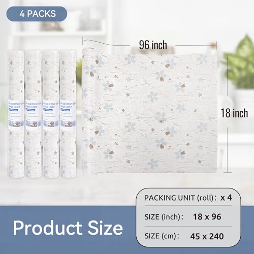 FIFTY FEET 18"x96" Non-Adhesive Shelf Liner for Kitchen Cabinets and Drawers, Washable Non-Slip PVC Cabinet Liner (White Floral)(4 Roll) - Image 5