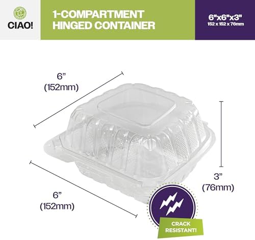 CIAO! 6"x6"x3" 1 Compartment PP Plastic Clear Hinged Container for Take Out (Case of 300) - Image 4